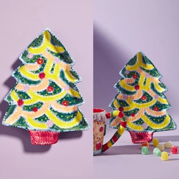 ANTHROPOLOGIE Nathalie Lete Christmas Tree Dessert Plate - Picture 2 of 7